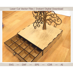 Jewelry Box with Decorative Tree – Laser Cut Vector Template