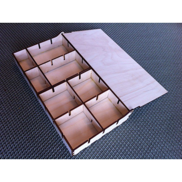힌지 뚜껑을 가진 상자 10 격실—레이저 절단 벡터 템플릿 힌지 뚜껑을 가진 상자 10 격실—레이저 절단 벡터 템플릿
