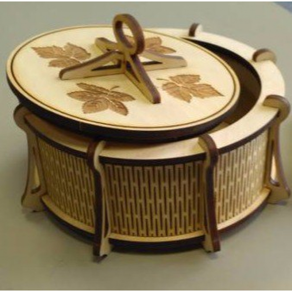 Runde Æske med Låg Laser Cut-Fil - Blad Indgraveret Vektor Skabelon Runde Æske med Låg Laser Cut-Fil - Blad Indgraveret Vektor Skabelon