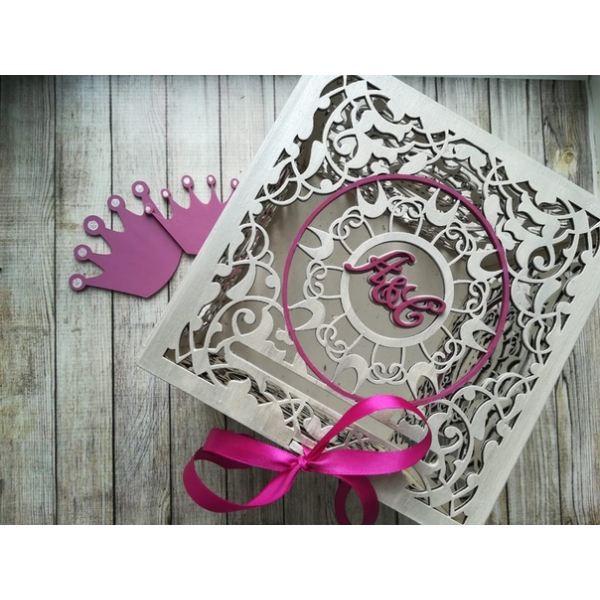 Wedding Box Laser Cut Template with Filigree Lid and Monogram Ring Wedding Box Laser Cut Template with Filigree Lid and Monogram Ring