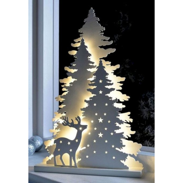Weihnachten Baum Lampe Vektor für Laser Schneiden — Deer Silhouette Hintergrundbeleuchtung Vorlage Weihnachten Baum Lampe Vektor für Laser Schneiden — Deer Silhouette Hintergrundbeleuchtung Vorlage
