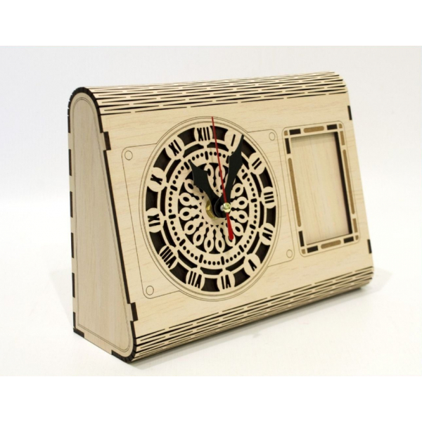 Laser Cut Tabell Klocka Vektor Mall Urtavla med Romerska och fotoram Laser Cut Tabell Klocka Vektor Mall Urtavla med Romerska och fotoram