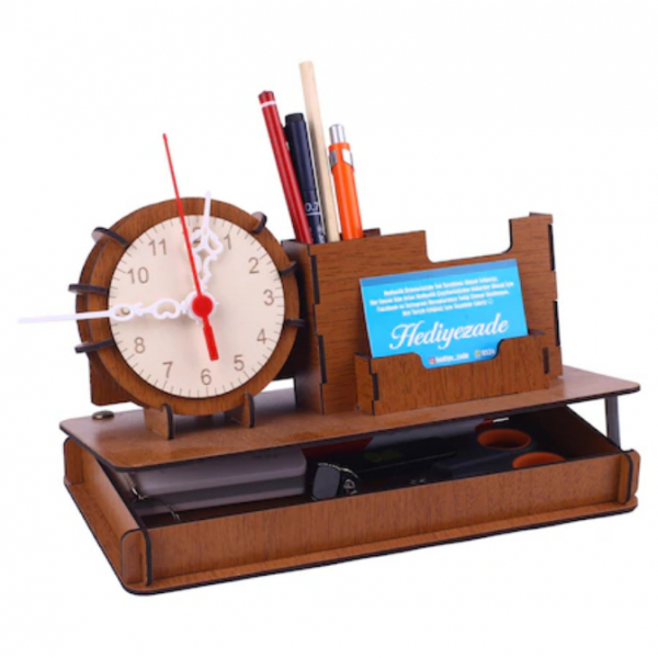 Desk Organizer with Clock - Laser Cut Vector Template