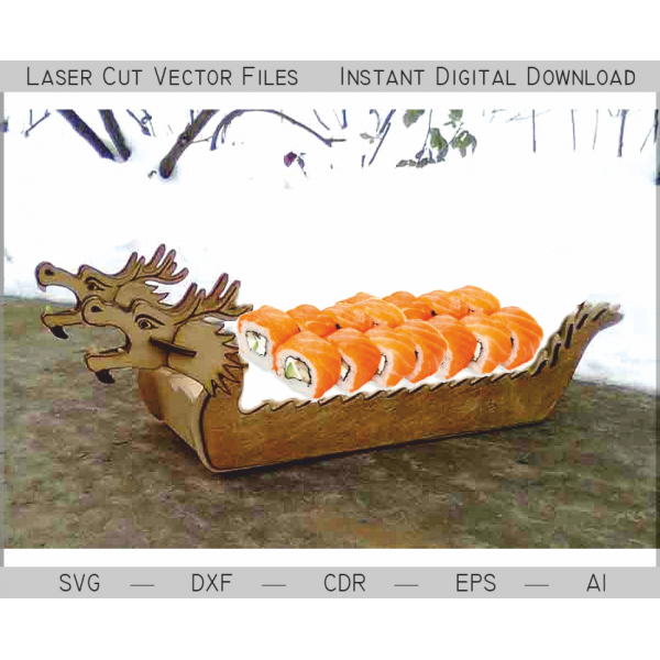 Dragon Boat Sushi Tray Laser Cut Vector Template
