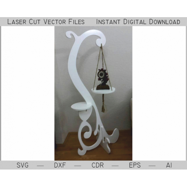 Curved Decorative Stand with Hanging Shelf - Laser Cut Vector Curved Decorative Stand with Hanging Shelf - Laser Cut Vector