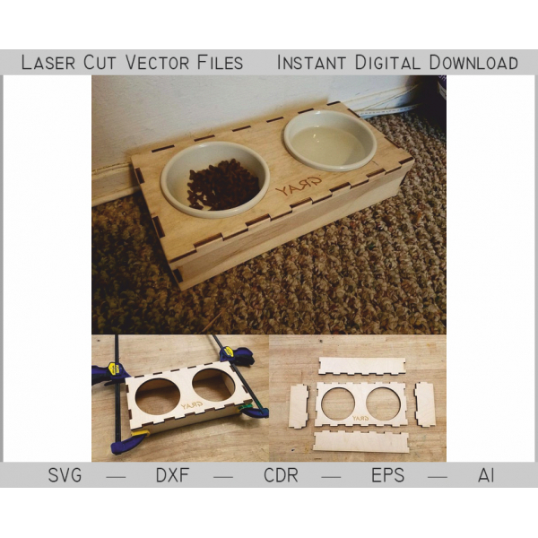 Laser Cut Double Misku Stát Vektorový Soubor pro Pet Feeder — SVG, DXF, AI, EPS, CDR Laser Cut Double Misku Stát Vektorový Soubor pro Pet Feeder — SVG, DXF, AI, EPS, CDR