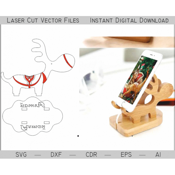Jelen Telefon Stojan Vektorové Šablona — SVG, DXF, AI pro Laserové Řezání