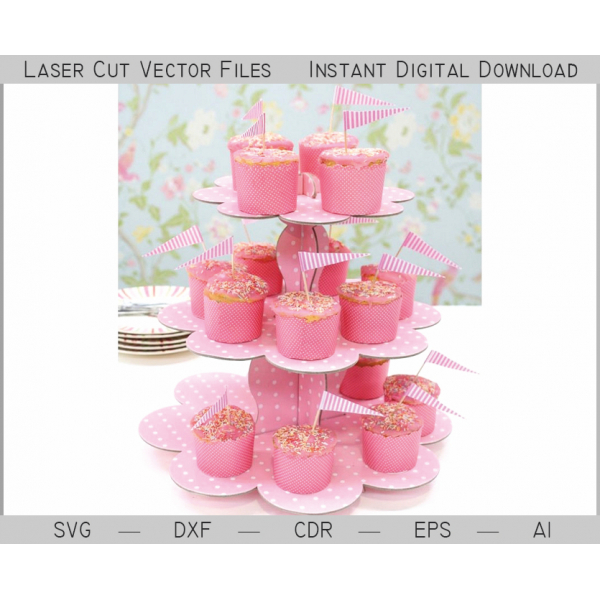3-Tier Cake Stand SVG - Laser Cut Vector Template for Cupcakes 3-Tier Cake Stand SVG - Laser Cut Vector Template for Cupcakes