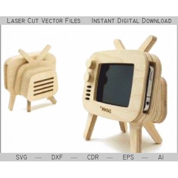 Retro TV, Telefon Stand - Laser Cut Vektorové Souboru