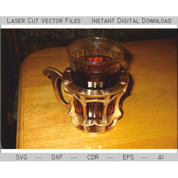 Laser Cut Vector File — Decorative Cup Holder with Handle Laser Cut Vector File — Decorative Cup Holder with Handle