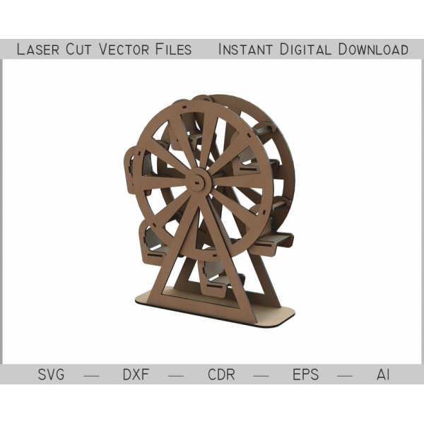 Riesenrad-Laser-Cut-Vektor-Datei für 3D-Miniatur-Modell Riesenrad-Laser-Cut-Vektor-Datei für 3D-Miniatur-Modell