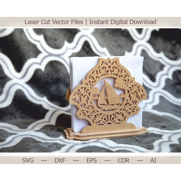 Sailboat Napkin Holder Laser Cut File - Decorative Napkin Stand SVG