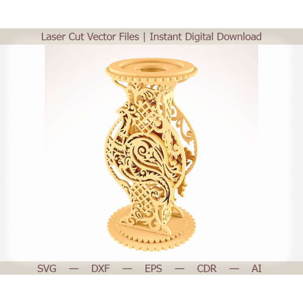 Ornate Filigree Vase Laser Cut Vector Template