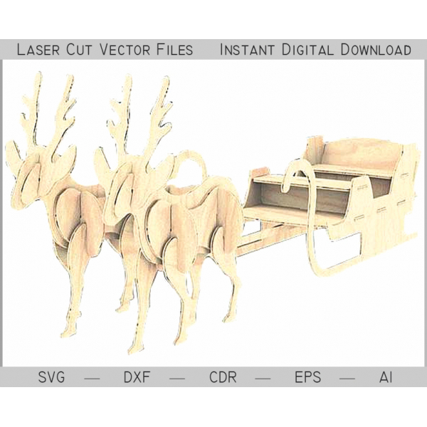 Cerb cu Mos craciun carucior de Tăiat cu Laser Fișier Vector