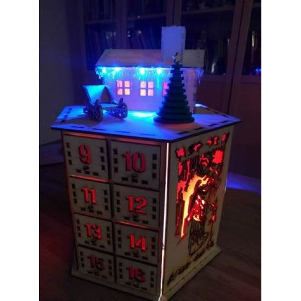 Christmas Advent Calendar Laser Cutting File - Illuminated 24-Drawer Box Christmas Advent Calendar Laser Cutting File - Illuminated 24-Drawer Box