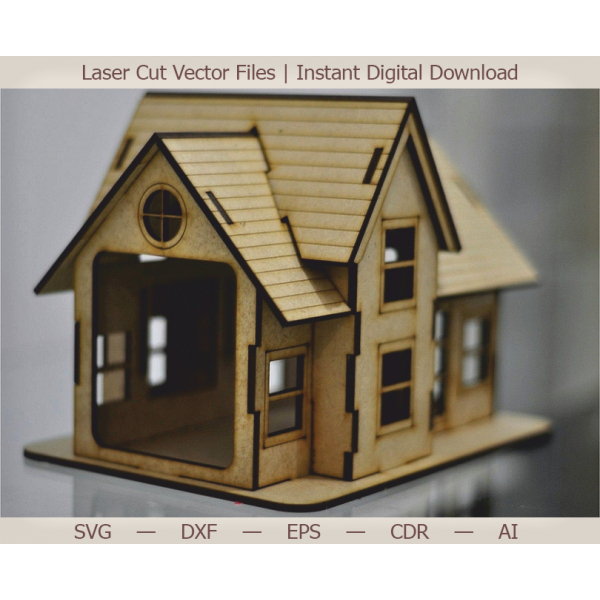 Dollhouse Laser Cut Vector File - Miniature House SVG DXF EPS Dollhouse Laser Cut Vector File - Miniature House SVG DXF EPS
