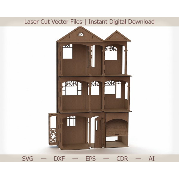 Barbie Hus Laser Cut Vektor Skabelon for 3-Etagers Dukkehus Barbie Hus Laser Cut Vektor Skabelon for 3-Etagers Dukkehus