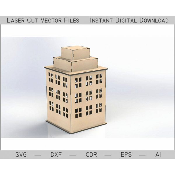 หลาย storey บ้าน(3 ชั้น)เลเซอร์ตัดเว็กเตอแฟ้ม SVG DXF AI หลาย storey บ้าน(3 ชั้น)เลเซอร์ตัดเว็กเตอแฟ้ม SVG DXF AI