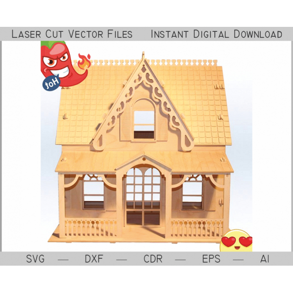 Victorian Cottage with Veranda - Laser Cut Vector Files for Plywood Dollhouse