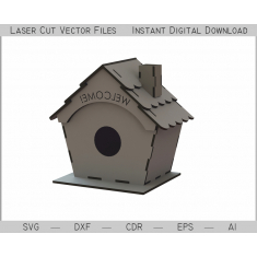 சிறிய வீடு Birdhouse லேசர் வெட்டு திசையன் டெம்ப்ளேட்