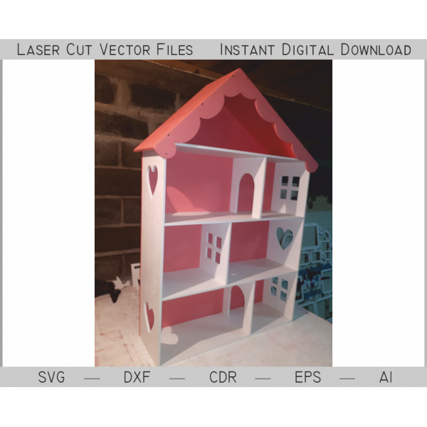 Dukkehus Laser Cut Vektor-Fil - 3-Etagers Miniature Hus Skabelon