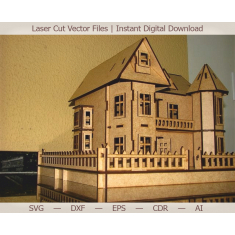 Casa Delle Bambole Vittoriana Taglio Laser Modello Vettoriale