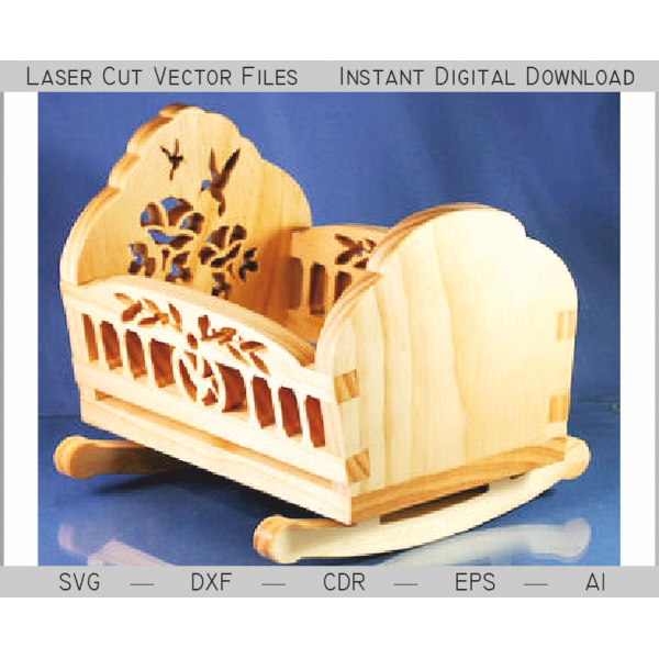 Doll Crib Laser Cut Vektor-Datei für Sperrholz Doll Cradle Doll Crib Laser Cut Vektor-Datei für Sperrholz Doll Cradle