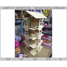 Čtyřpatrový Domeček Pro Panenky Laser Cut Vektorové Souboru
