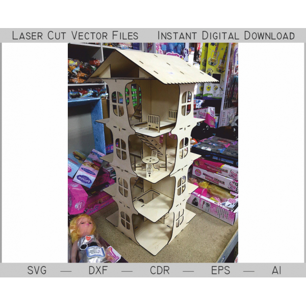 Four-Story Dollhouse Laser Cut Vector Files Four-Story Dollhouse Laser Cut Vector Files