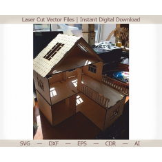 Dollhouse ლაზერული დაჭრილი Vector Template - 2-სართულიანი სახლი მინიატურა