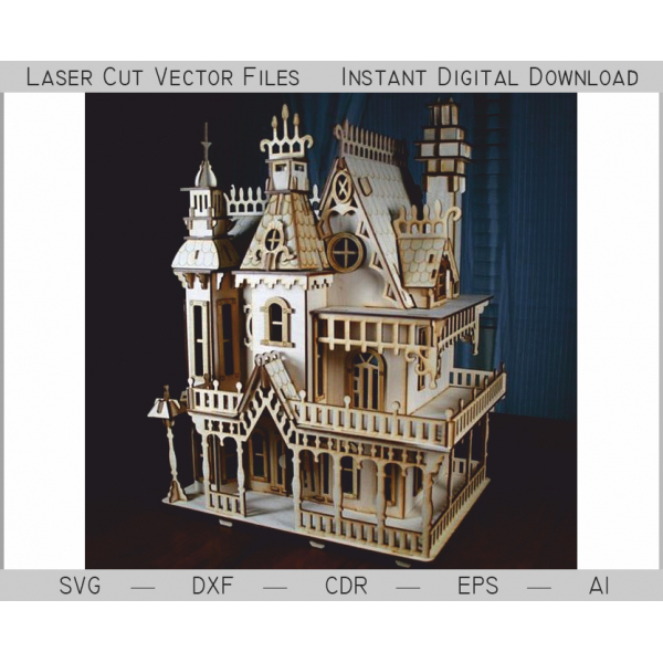 Victorian Dollhouse Laser Cut Vector Template - Instant Download Victorian Dollhouse Laser Cut Vector Template - Instant Download