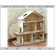 Dollhouse ლაზერული დაჭრილი Vector Template – 3-დონე მინიატურული სახლი