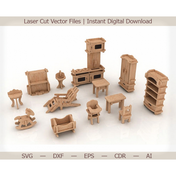 Miniature Dukkehus Møbler Laser Cut Vektor Kit (SVG -, DXF -, EPS) Miniature Dukkehus Møbler Laser Cut Vektor Kit (SVG -, DXF -, EPS)