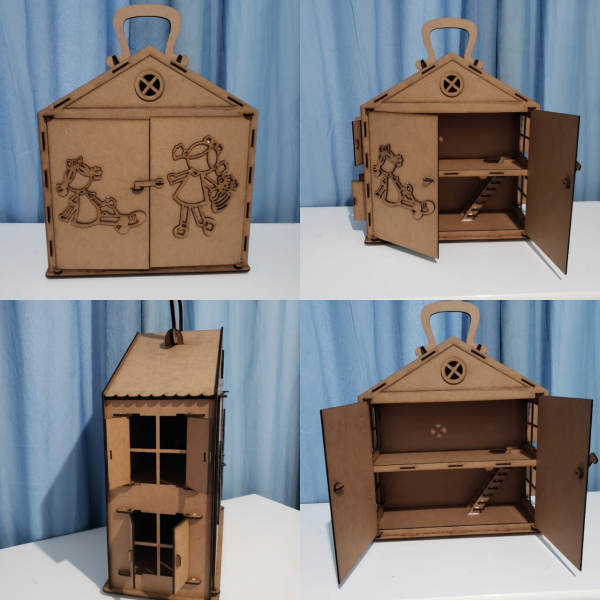 Laser Cut Vector Șablon — casă de Păpuși cu Uși de Lucru Laser Cut Vector Șablon — casă de Păpuși cu Uși de Lucru