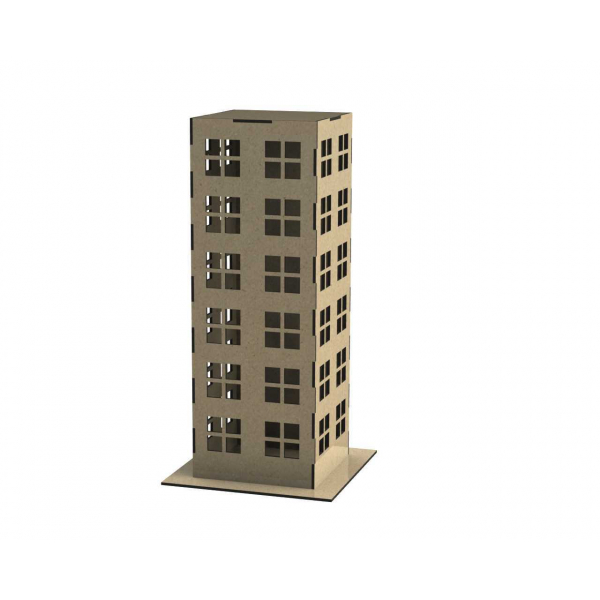 Hoge Opkomst Gebouw lasersnijden Bestand — Vector Sjabloon voor Skyscraper Model