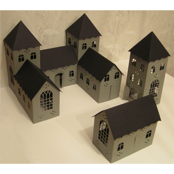 Il castello di borgo di taglio laser di file SVG, DXF e PDF per macchine per il taglio laser Il castello di borgo di taglio laser di file SVG, DXF e PDF per macchine per il taglio laser