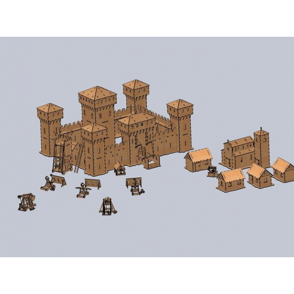 Slottet, der er Under Angreb - Laser Cut Vektor Skabelon for Middelalderlig Fæstning og Belejringen Scene Slottet, der er Under Angreb - Laser Cut Vektor Skabelon for Middelalderlig Fæstning og Belejringen Scene