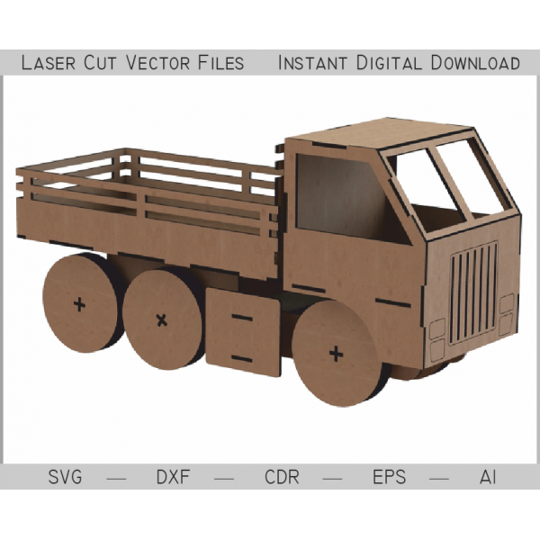 Flatbed Truck Laser Cut Vector File for 6-Wheel Toy (SVG DXF CDR) Flatbed Truck Laser Cut Vector File for 6-Wheel Toy (SVG DXF CDR)