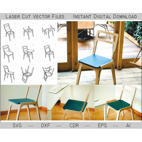 Laserem Řezané Překližkové Židle Vector Template — Instant Ke Stažení