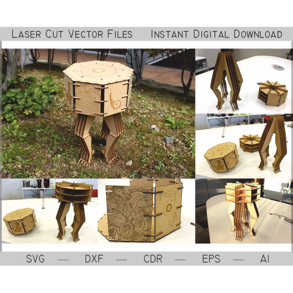 Osmiboká Laser-Cut Stolice Vektor Šablona — SVG, DXF, AI, EPS Osmiboká Laser-Cut Stolice Vektor Šablona — SVG, DXF, AI, EPS