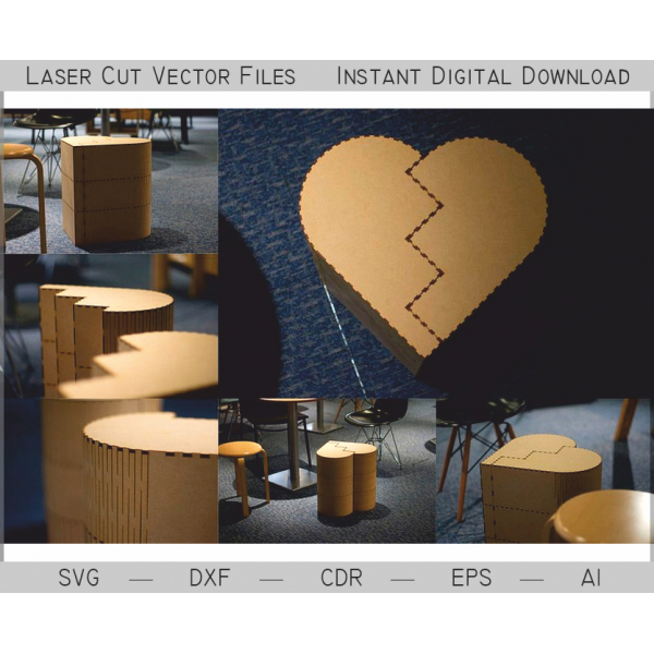 Srdce Stolice Laser Cut Vektorové Šablona - Vrstvené Kartami Židle Souboru Srdce Stolice Laser Cut Vektorové Šablona - Vrstvené Kartami Židle Souboru