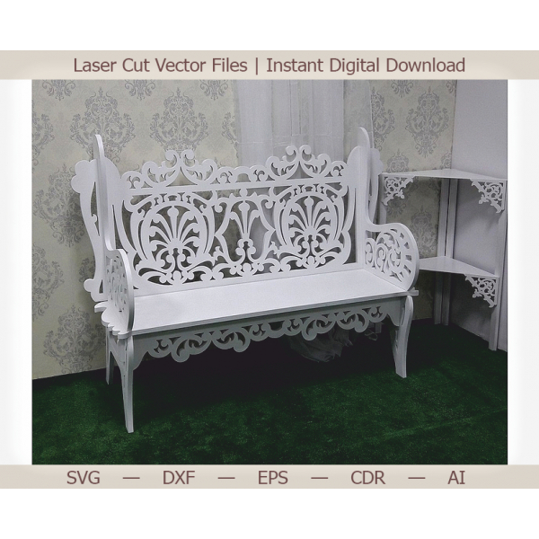Udsmykkede Bænk Laser Cut Vektor Skabelon for CNC og Laser