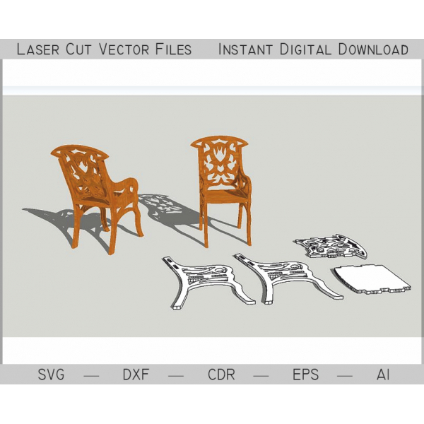 Intricate Carved Chair Laser Cut Vector Template - SVG DXF EPS AI Intricate Carved Chair Laser Cut Vector Template - SVG DXF EPS AI