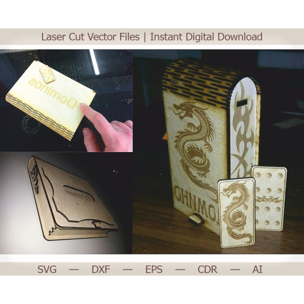 Laser Cut Domino Vektor Fil med Dragon Gravering - SVG DXF -, EPS -, AI