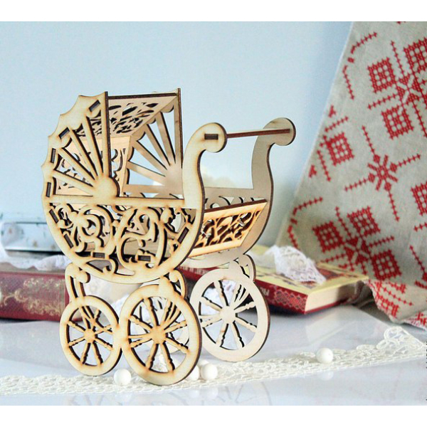 Ornate Baby Carriage Laser Cutting Vector - Pram SVG DXF AI Ornate Baby Carriage Laser Cutting Vector - Pram SVG DXF AI