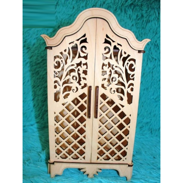 Doll Cabinet Laser Cutting File with Ornate Filigree Doors