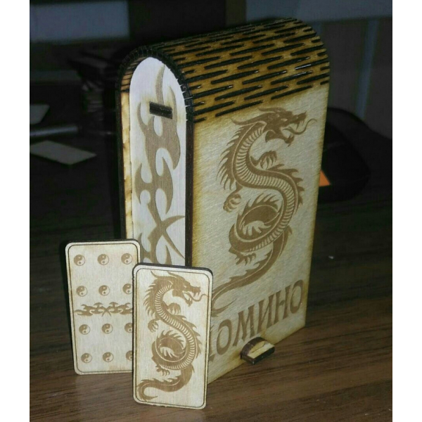 Laser Cutting Vector: Dragon Dominoes Set with Sliding Box Laser Cutting Vector: Dragon Dominoes Set with Sliding Box