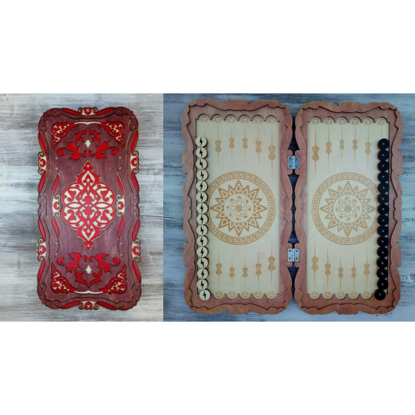 Udsmykkede Backgammon Laser-Cut Vektor Skabelon for at Folde Spillet Sagen Udsmykkede Backgammon Laser-Cut Vektor Skabelon for at Folde Spillet Sagen