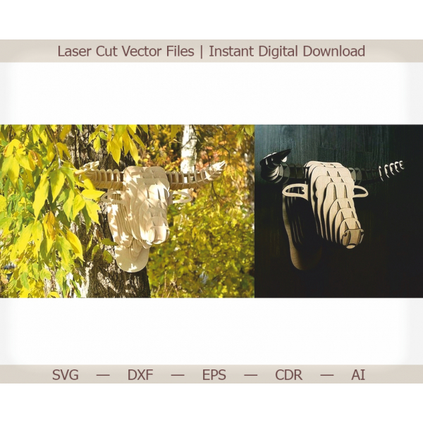 Býčí Hlava 3D Laser Cut Vektor Šablona