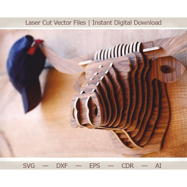 3D Bull Head Laser Cut Vector Template | Layered Wood Wall Mount 3D Bull Head Laser Cut Vector Template | Layered Wood Wall Mount